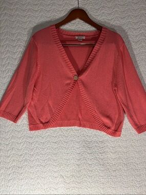 Christopher & Banks Coral Cropped V-Neck Single-Button Cardigan